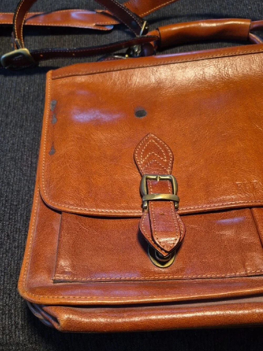 Men's Leather Briefcase Bag in Cognac Brown